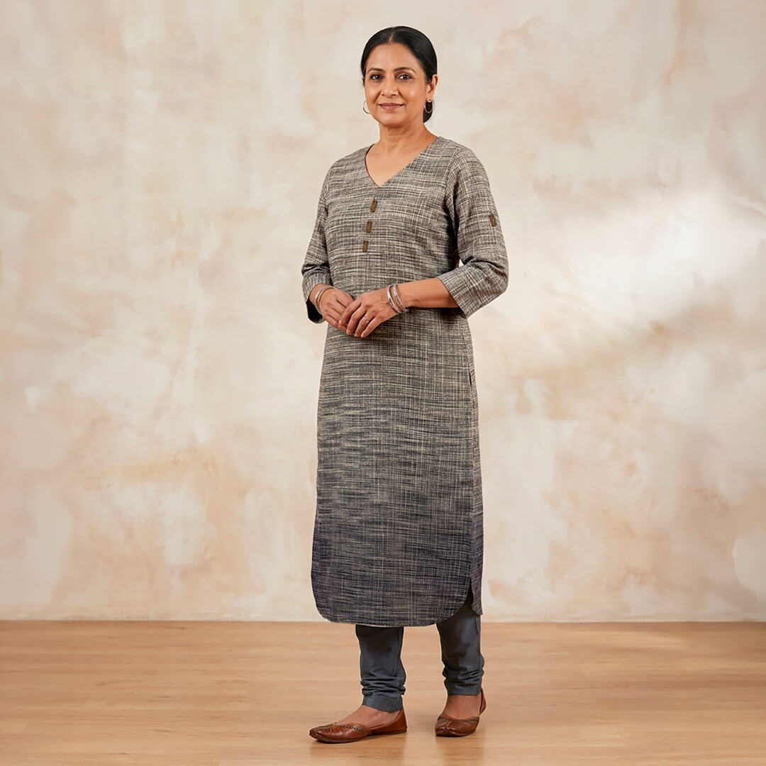 Khadi Long Kurta in Mustang Brown