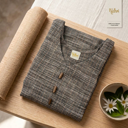 Khadi Long Kurta in Mustang Brown
