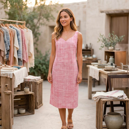 Khadi Pink Dress with Belt