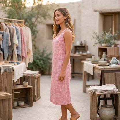 Khadi Pink Dress with Belt