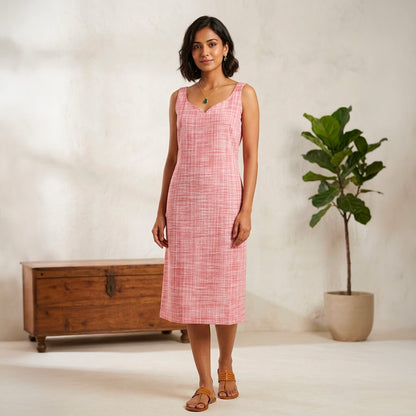 Khadi Pink Dress with Belt