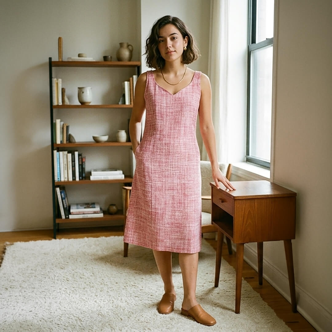 Khadi Pink Dress with Belt