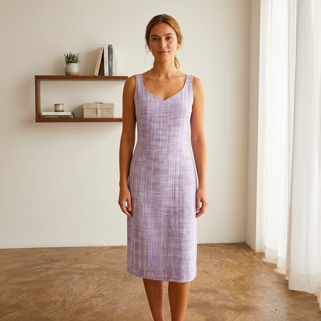 Khadi Purple Dress with Belt