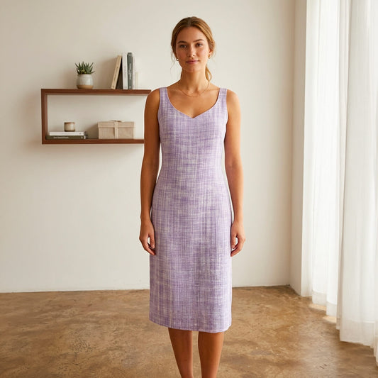 Khadi Purple Dress with Belt