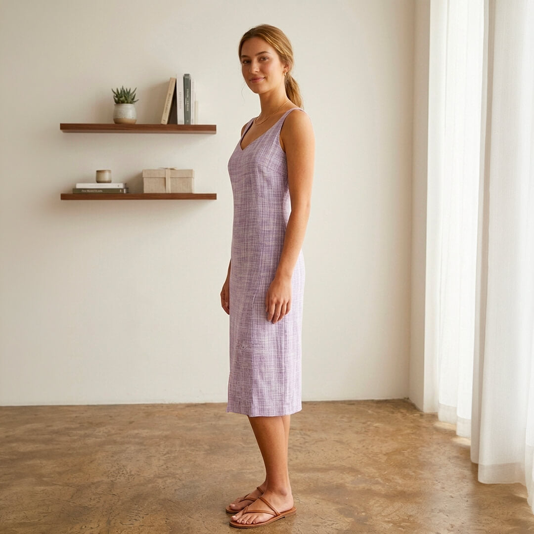 Khadi Purple Dress with Belt