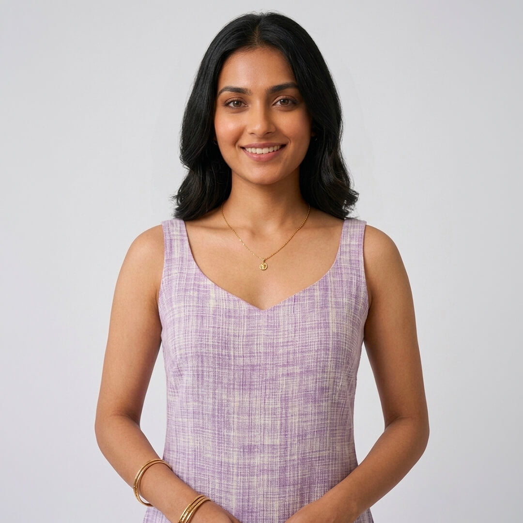 Khadi Purple Dress with Belt
