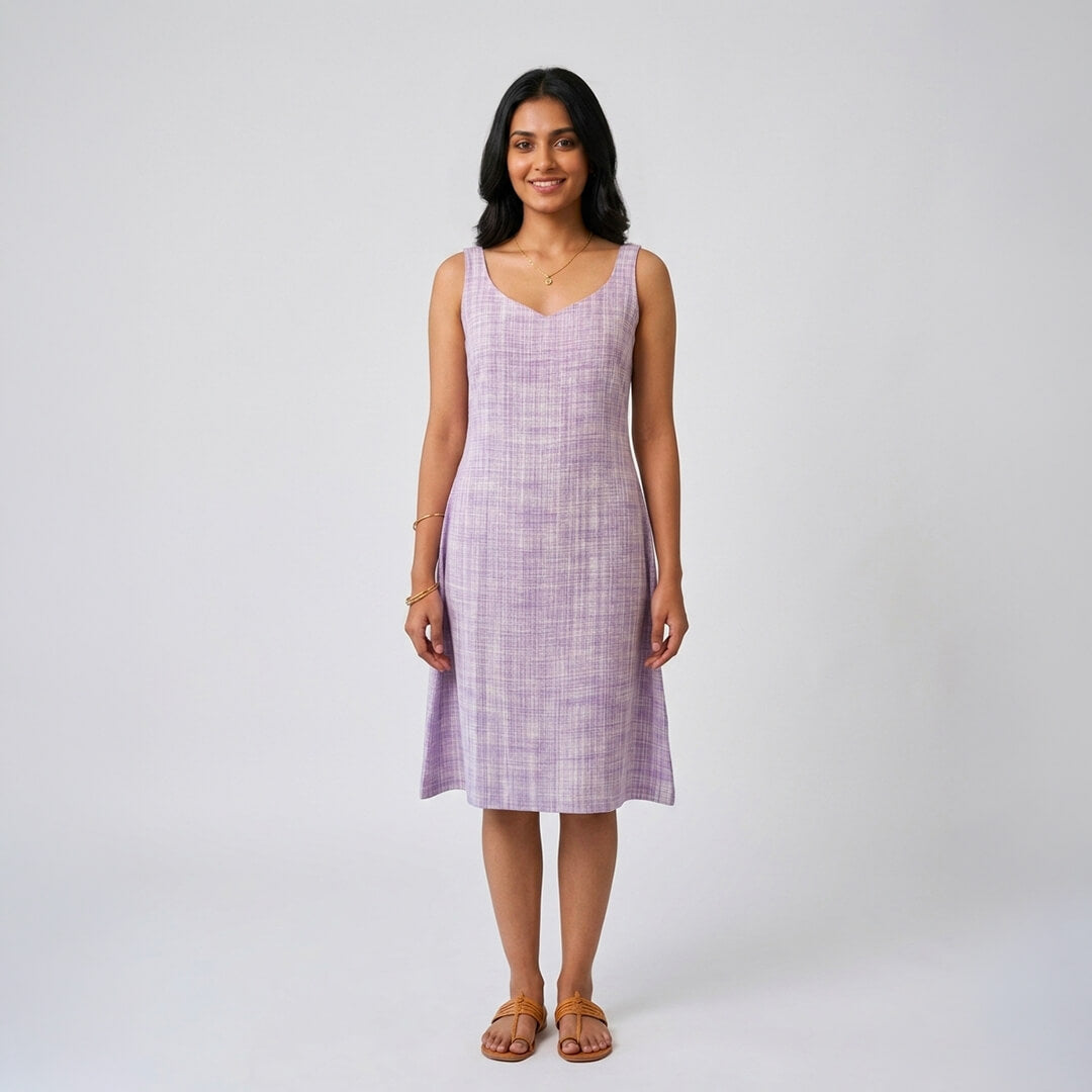 Khadi Purple Dress with Belt