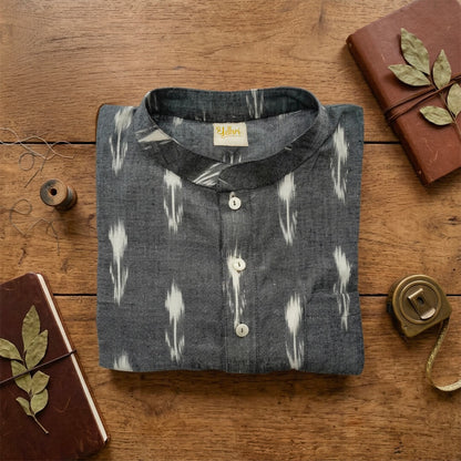 Ikkat Short Kurta in Gray