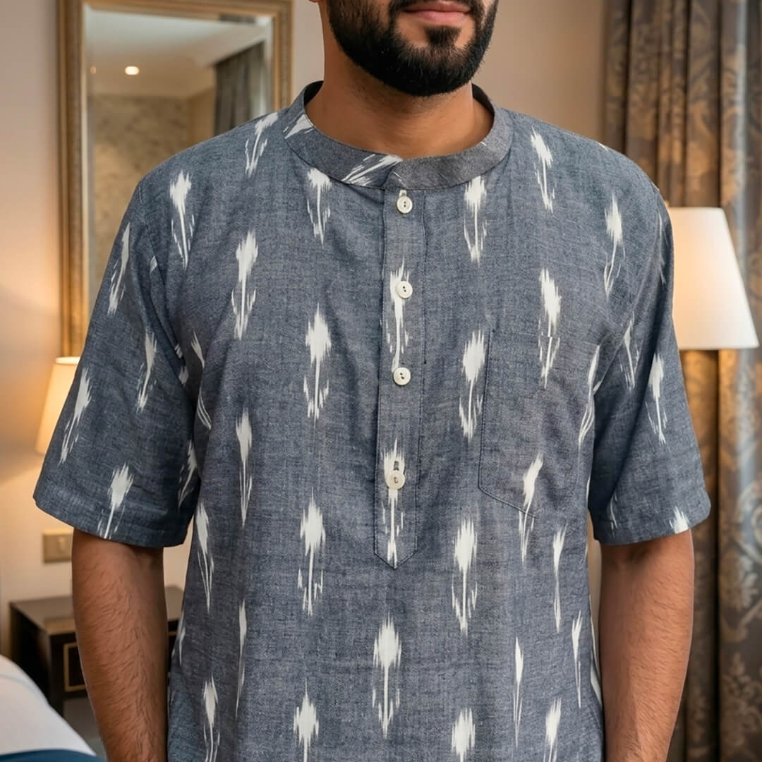 Ikkat Short Kurta in Gray