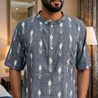 Ikkat Short Kurta in Gray
