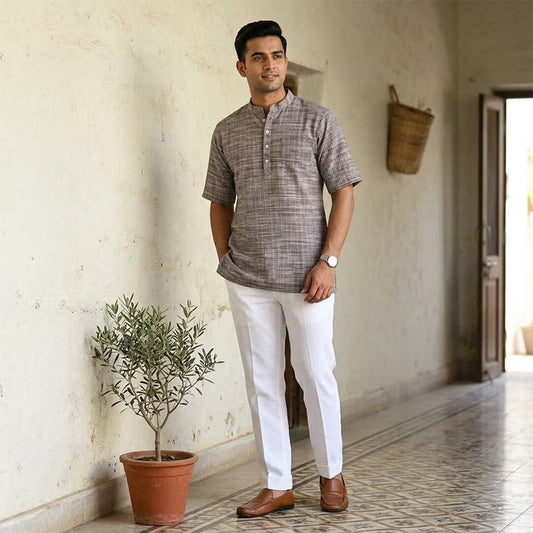 Khadi Short Kurta in Mustang Brown