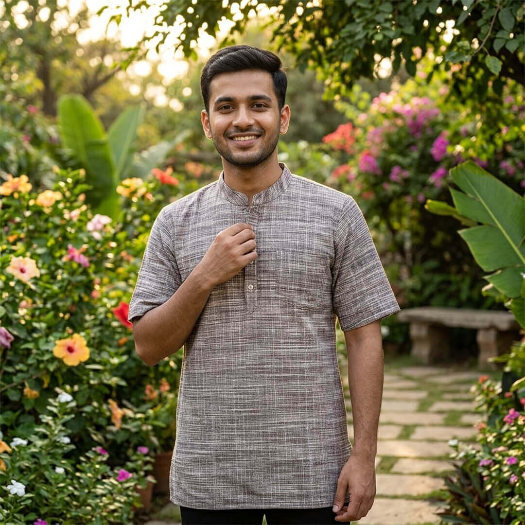 Khadi Short Kurta in Mustang Brown