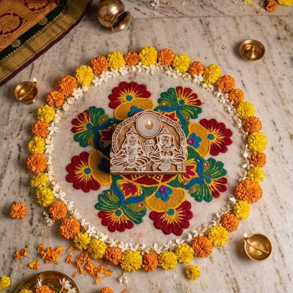 Laxmi and Ganpati Candle Holder in Raw Teakwood