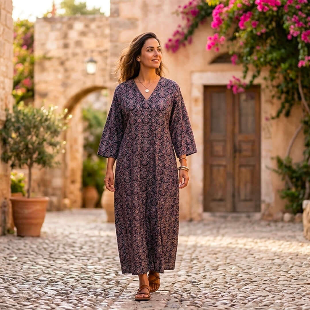 Long Dress with Pockets in Blue Ajrak