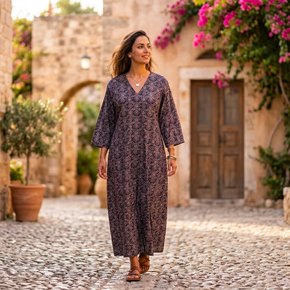 Long Dress with Pockets in Blue Ajrak