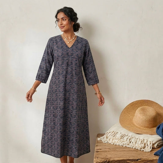 Long Dress with Pockets in Blue Ajrak