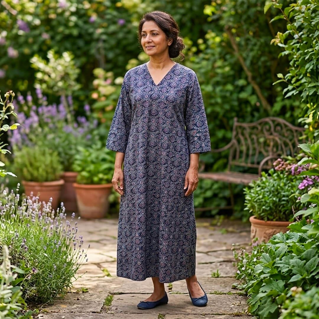 Long Dress with Pockets in Blue Ajrak