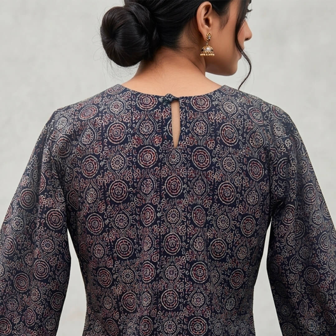 Long Dress with Pockets in Blue Ajrak