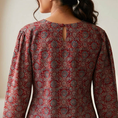 Long Dress with Pockets in Red Ajrak