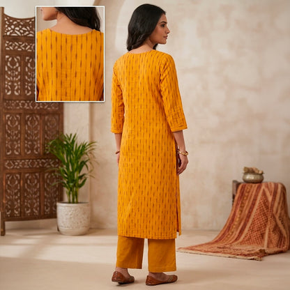Ikkat Long Kurta in Empire Yellow