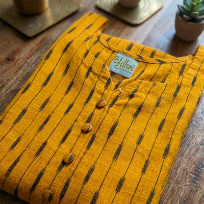 Ikkat Long Kurta in Empire Yellow