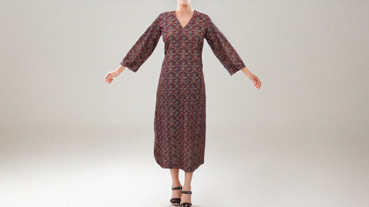 Long Dress with Pockets in Red Ajrak