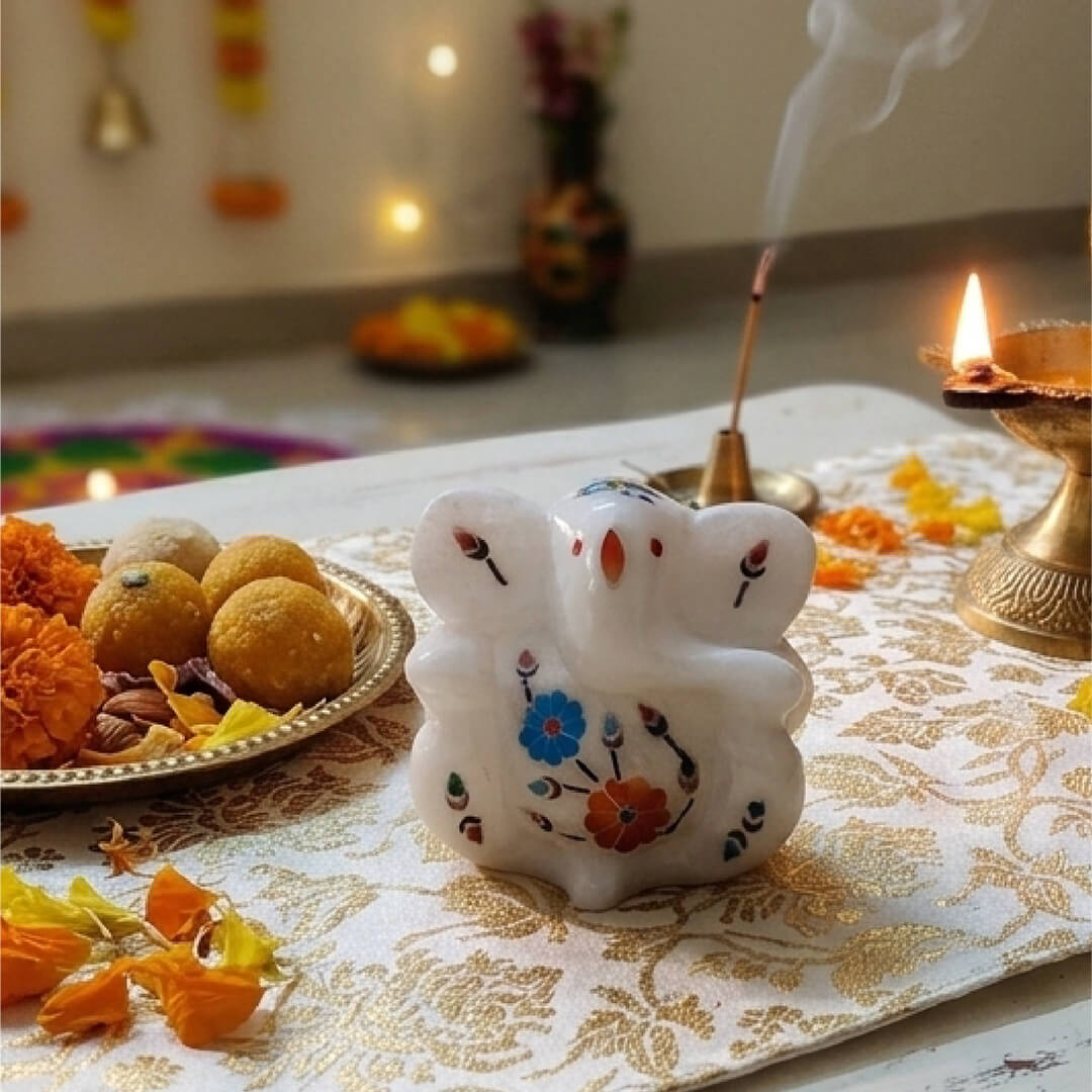 Marble Ganpati with Inlay Work