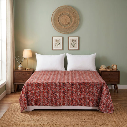 Maroon Brown Flowers Dohar Kantha All - Over Double