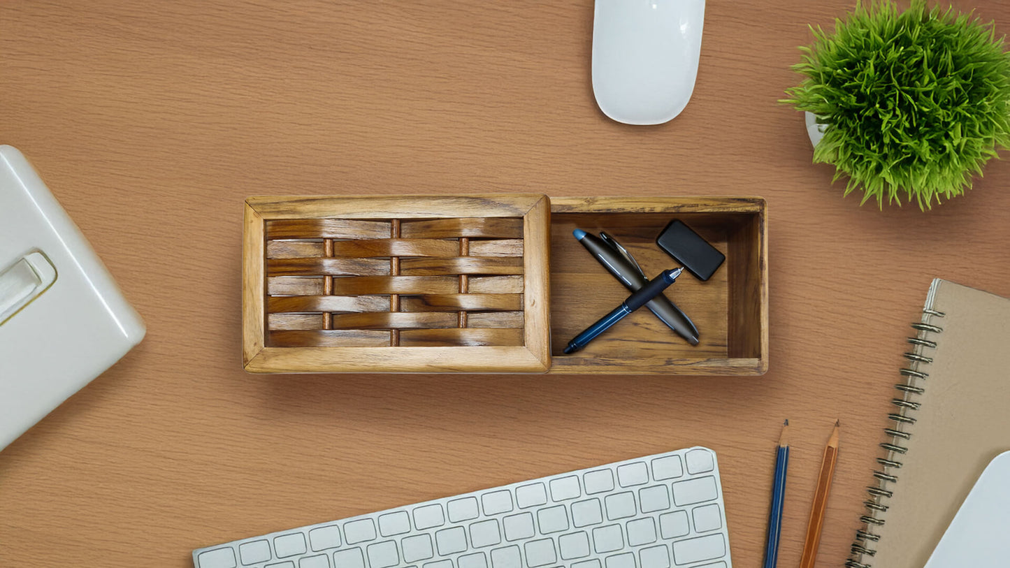 Multipurpose Rectangle Box with Slider in Teak Wood