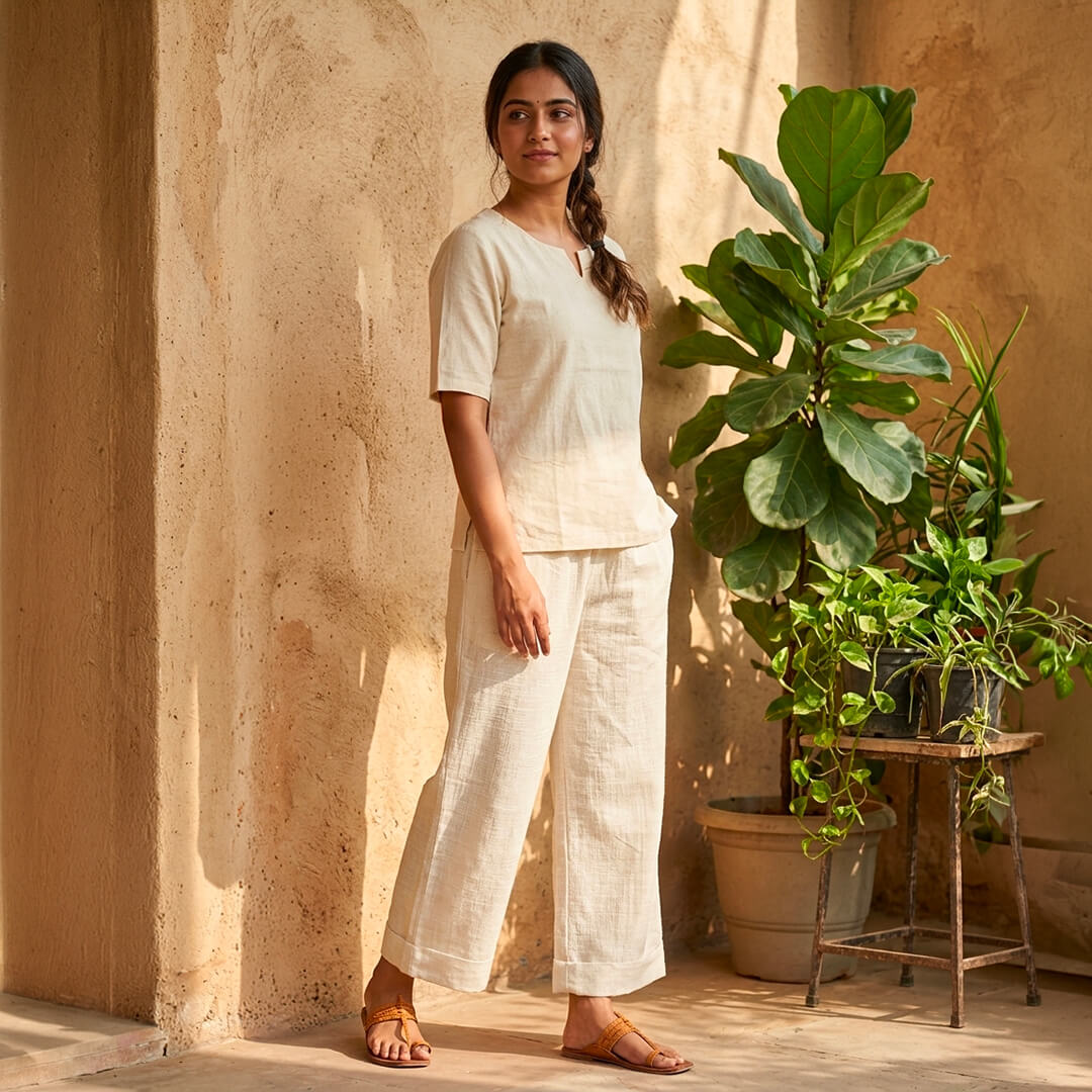Pants in White Khadi