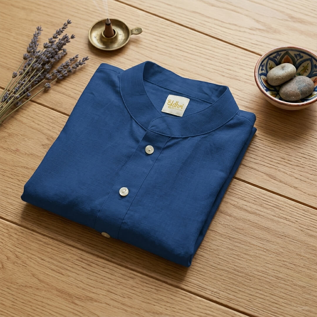 Pure Linen Blue Short Kurta