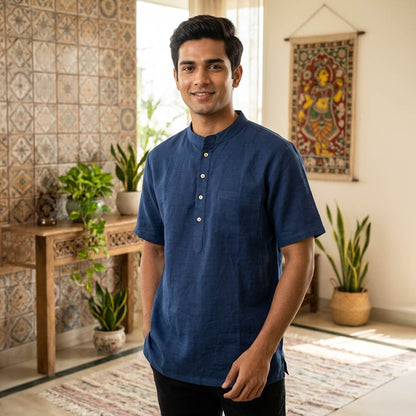 Pure Linen Blue Short Kurta