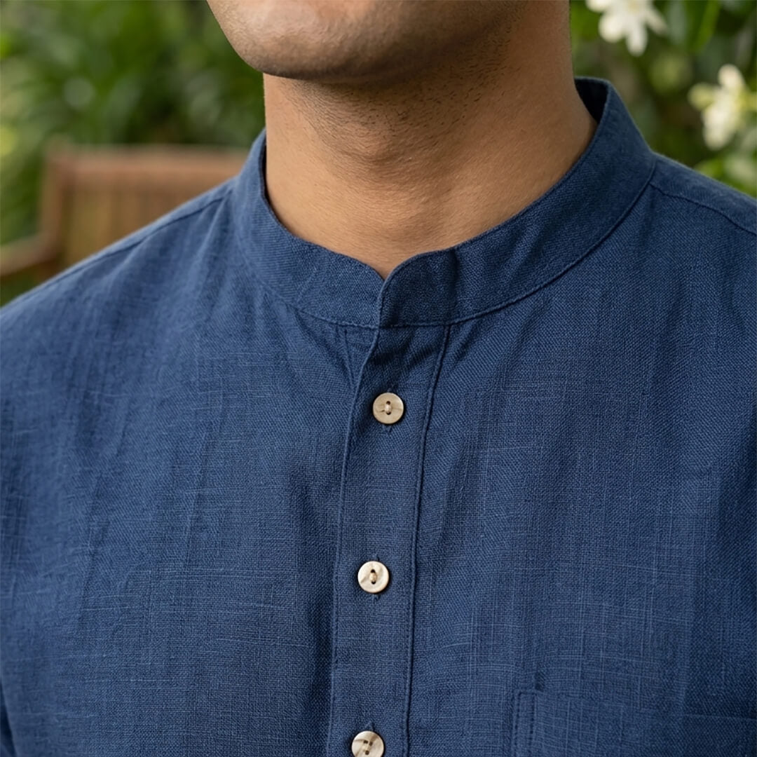 Pure Linen Blue Short Kurta