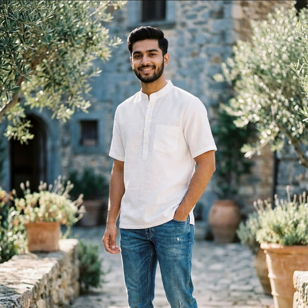 Pure Linen White Short Kurta
