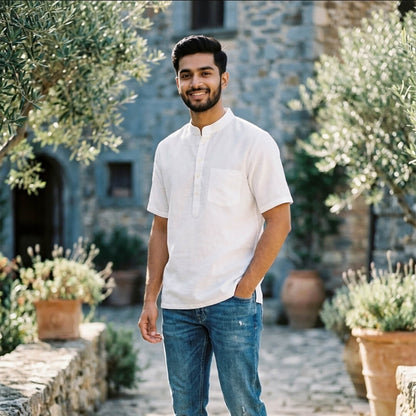 Pure Linen White Short Kurta