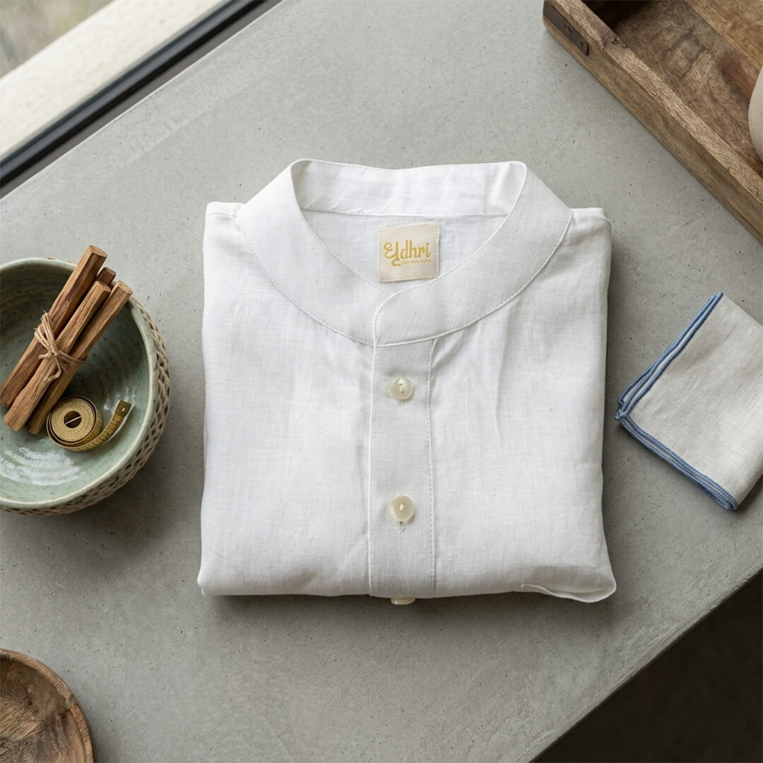 Pure Linen White Short Kurta