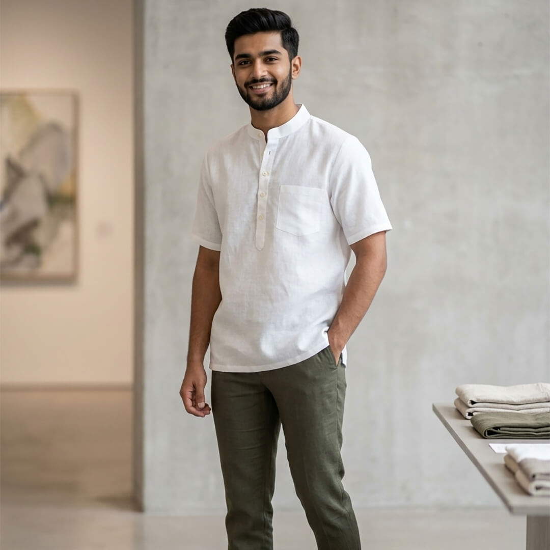 Pure Linen White Short Kurta