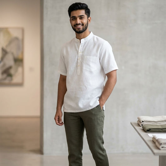 Pure Linen White Short Kurta