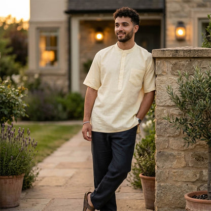 Pure Linen Yellow Short Kurta