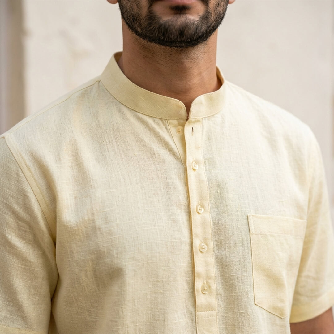 Pure Linen Yellow Short Kurta