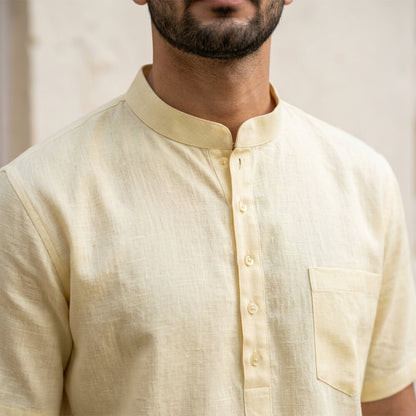 Pure Linen Yellow Short Kurta