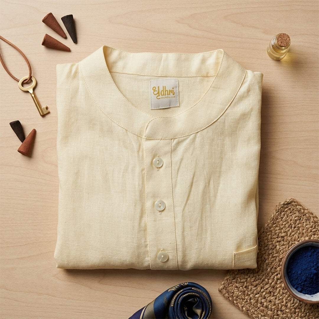 Pure Linen Yellow Short Kurta